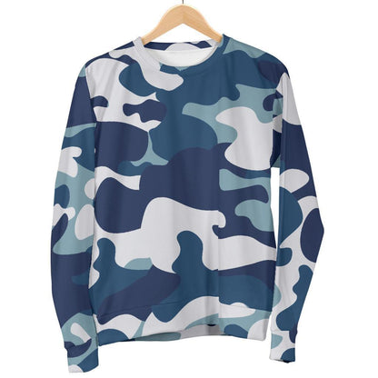 Blue And White Camouflage Print Men's Crewneck Sweatshirt GearFrost