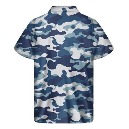 Blue And White Camouflage Print Men's Short Sleeve Shirt