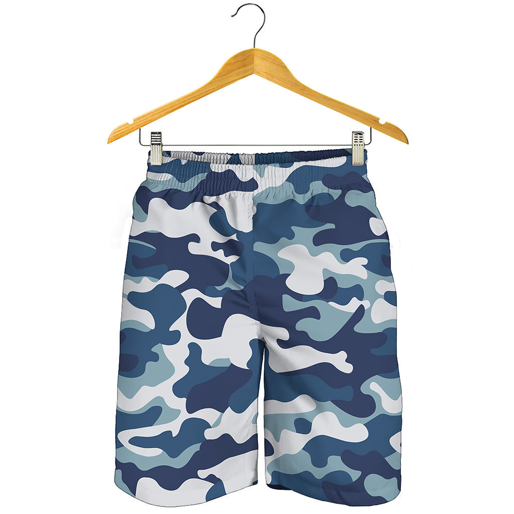 Blue And White Camouflage Print Men's Shorts