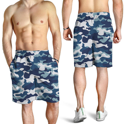 Blue And White Camouflage Print Men's Shorts