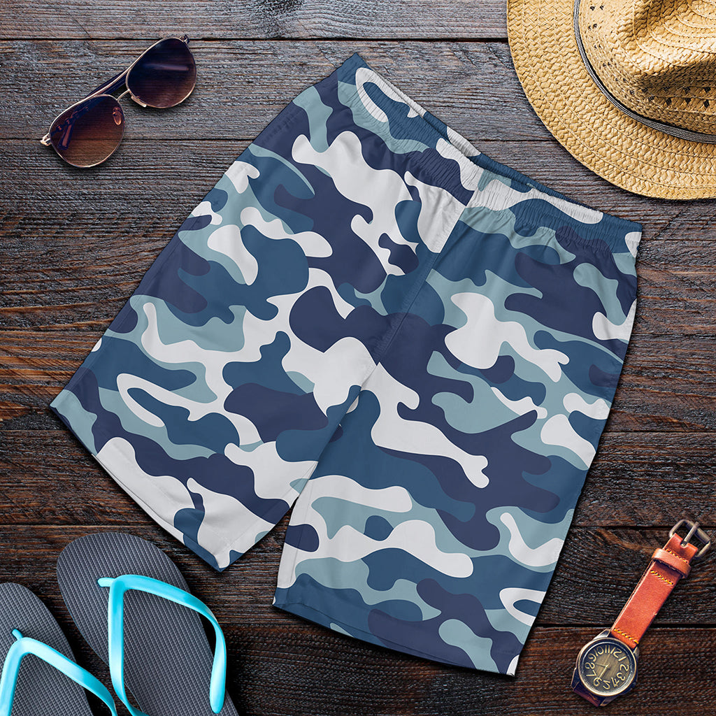 Blue And White Camouflage Print Men's Shorts