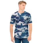 Blue And White Camouflage Print Men's T-Shirt