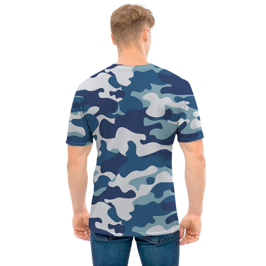Blue And White Camouflage Print Men's T-Shirt