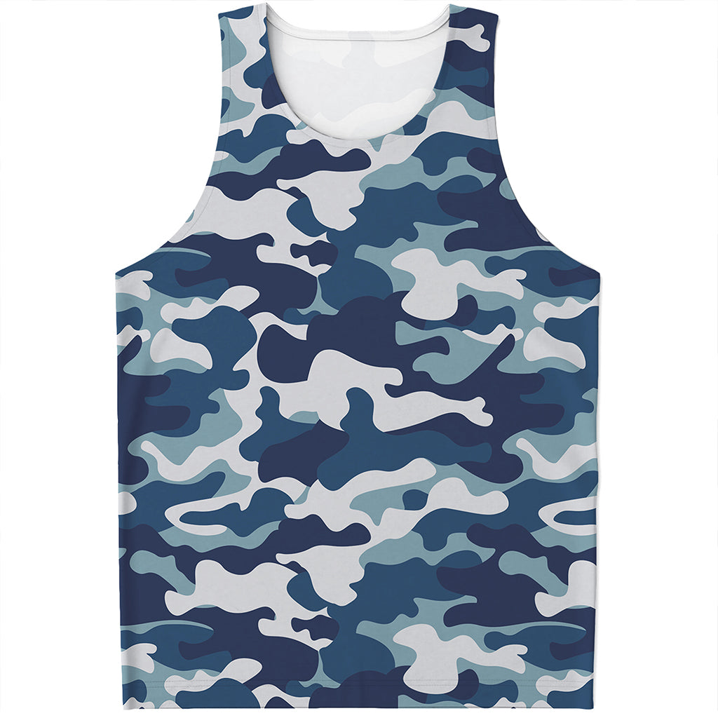 Blue And White Camouflage Print Men's Tank Top