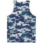 Blue And White Camouflage Print Men's Tank Top