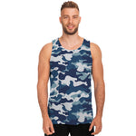 Blue And White Camouflage Print Men's Tank Top