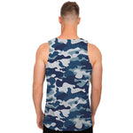 Blue And White Camouflage Print Men's Tank Top