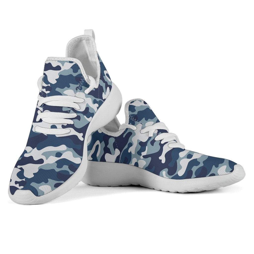 Blue And White Camouflage Print Mesh Knit Shoes GearFrost