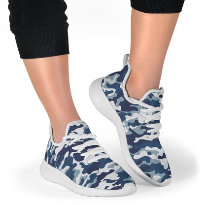 Blue And White Camouflage Print Mesh Knit Shoes GearFrost