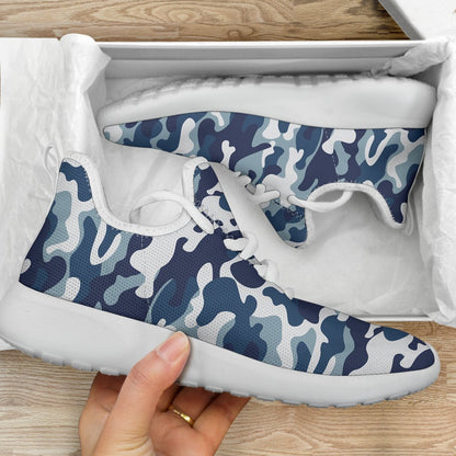 Blue And White Camouflage Print Mesh Knit Shoes GearFrost