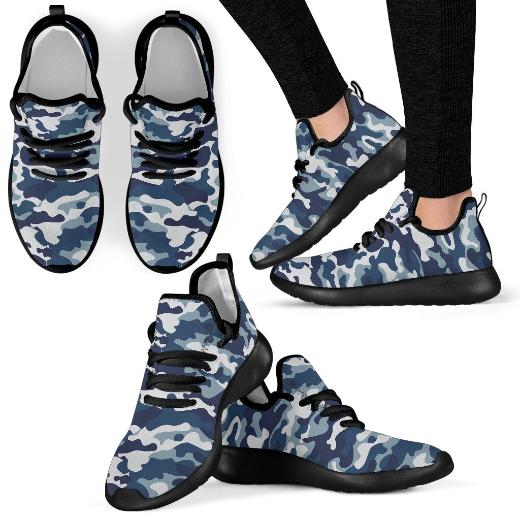 Blue And White Camouflage Print Mesh Knit Shoes GearFrost
