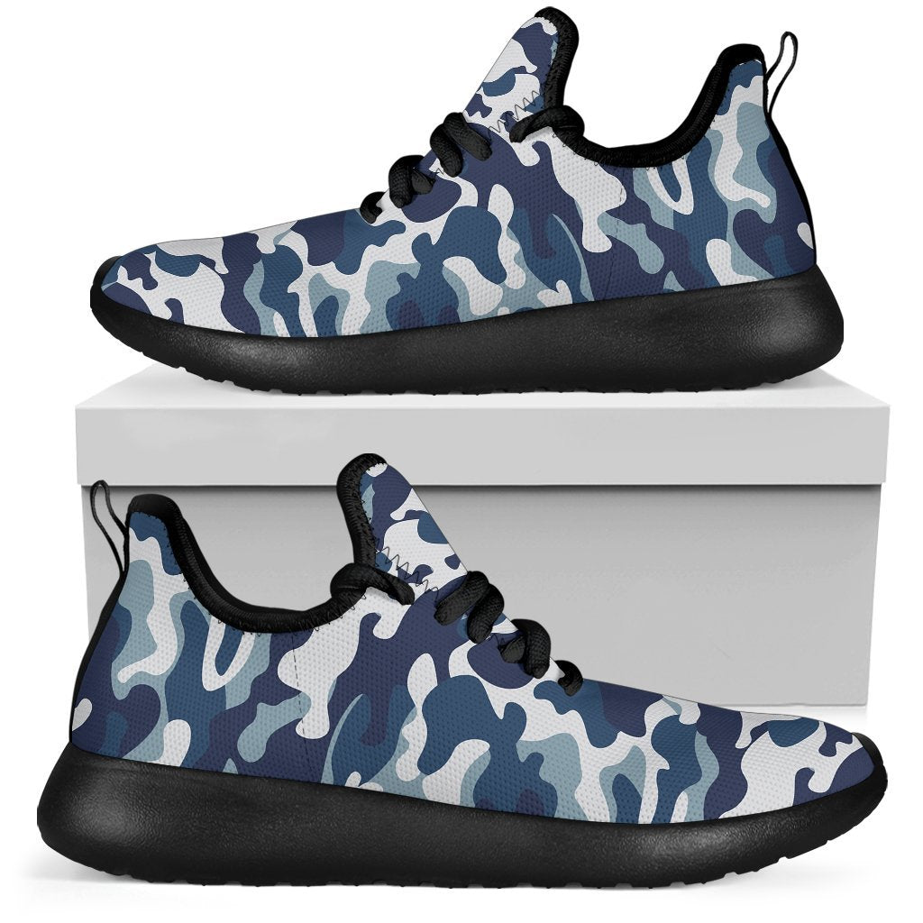 Blue And White Camouflage Print Mesh Knit Shoes GearFrost
