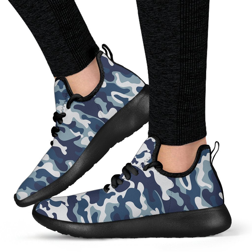 Blue And White Camouflage Print Mesh Knit Shoes GearFrost