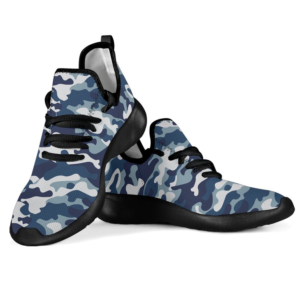 Blue And White Camouflage Print Mesh Knit Shoes GearFrost
