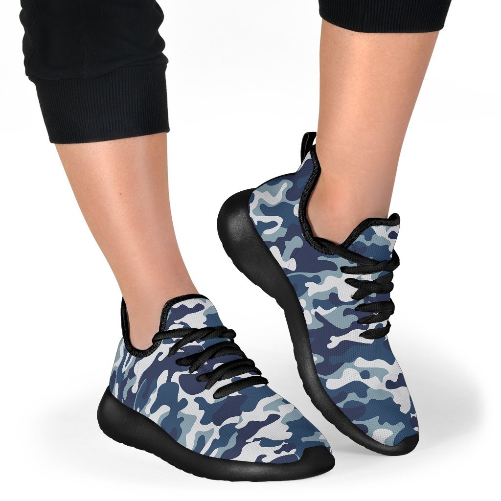 Blue And White Camouflage Print Mesh Knit Shoes GearFrost