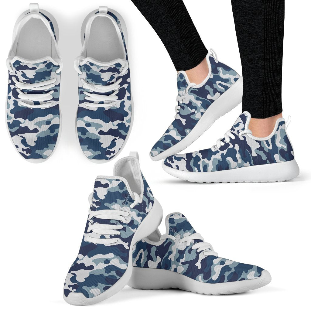 Blue And White Camouflage Print Mesh Knit Shoes GearFrost