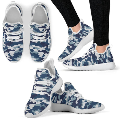 Blue And White Camouflage Print Mesh Knit Shoes GearFrost
