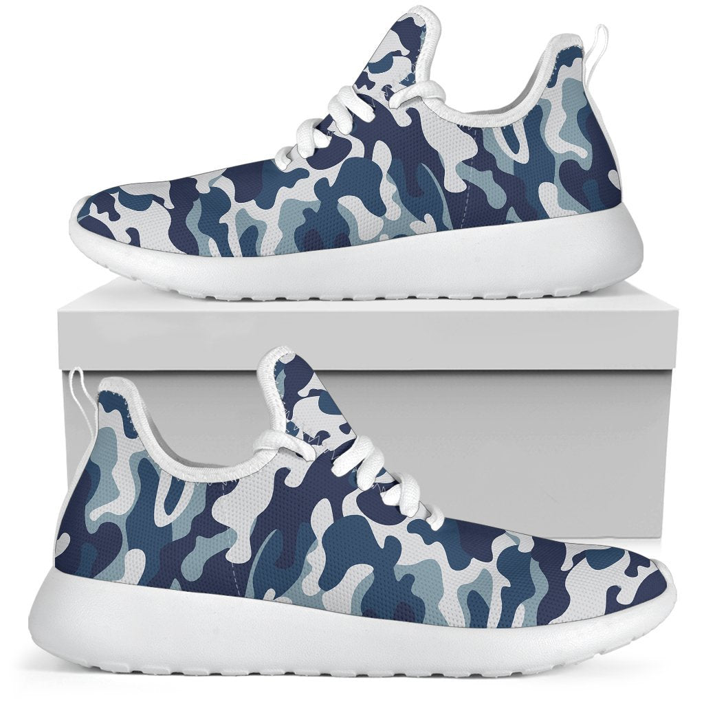 Blue And White Camouflage Print Mesh Knit Shoes GearFrost
