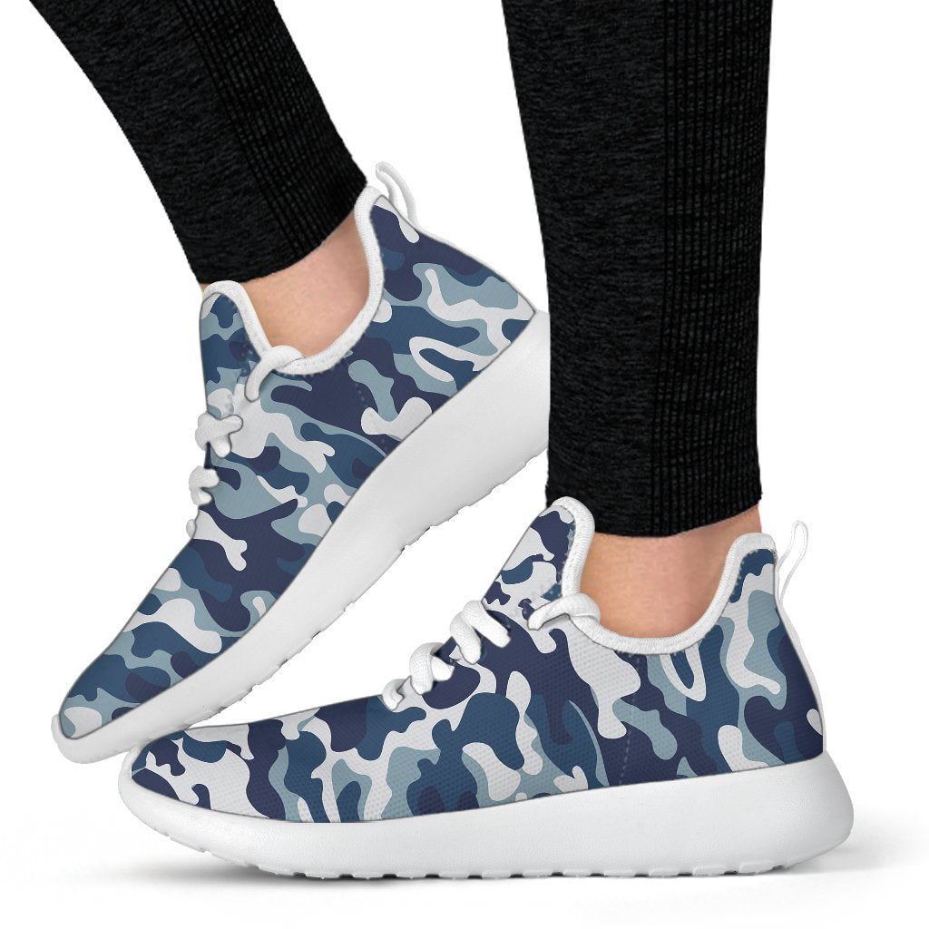 Blue And White Camouflage Print Mesh Knit Shoes GearFrost