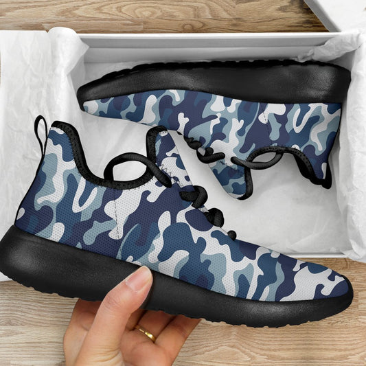 Blue And White Camouflage Print Mesh Knit Shoes GearFrost