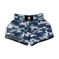 Blue And White Camouflage Print Muay Thai Boxing Shorts