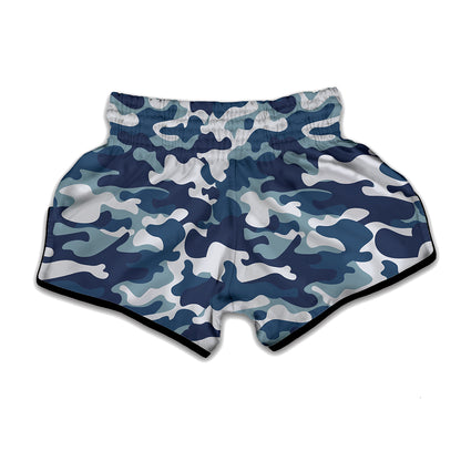 Blue And White Camouflage Print Muay Thai Boxing Shorts