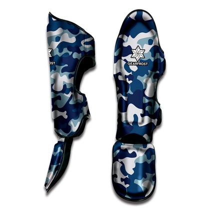Blue And White Camouflage Print Muay Thai Shin Guard
