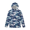 Blue And White Camouflage Print Pullover Hoodie
