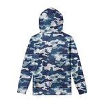 Blue And White Camouflage Print Pullover Hoodie