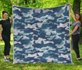 Blue And White Camouflage Print Quilt