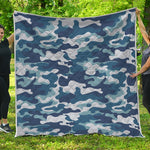 Blue And White Camouflage Print Quilt