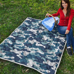 Blue And White Camouflage Print Quilt