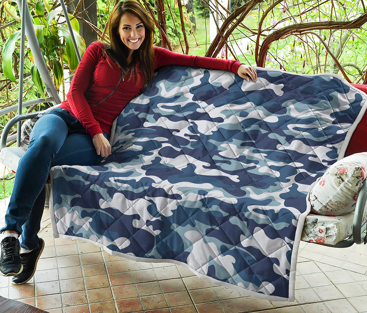 Blue And White Camouflage Print Quilt