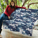 Blue And White Camouflage Print Quilt
