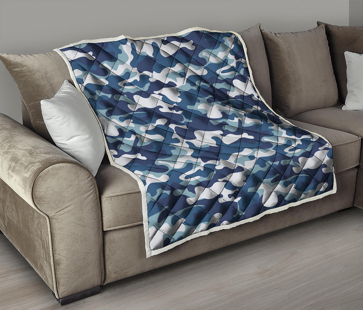 Blue And White Camouflage Print Quilt