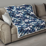 Blue And White Camouflage Print Quilt