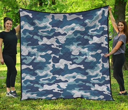 Blue And White Camouflage Print Quilt