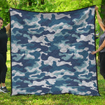 Blue And White Camouflage Print Quilt