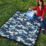 Blue And White Camouflage Print Quilt
