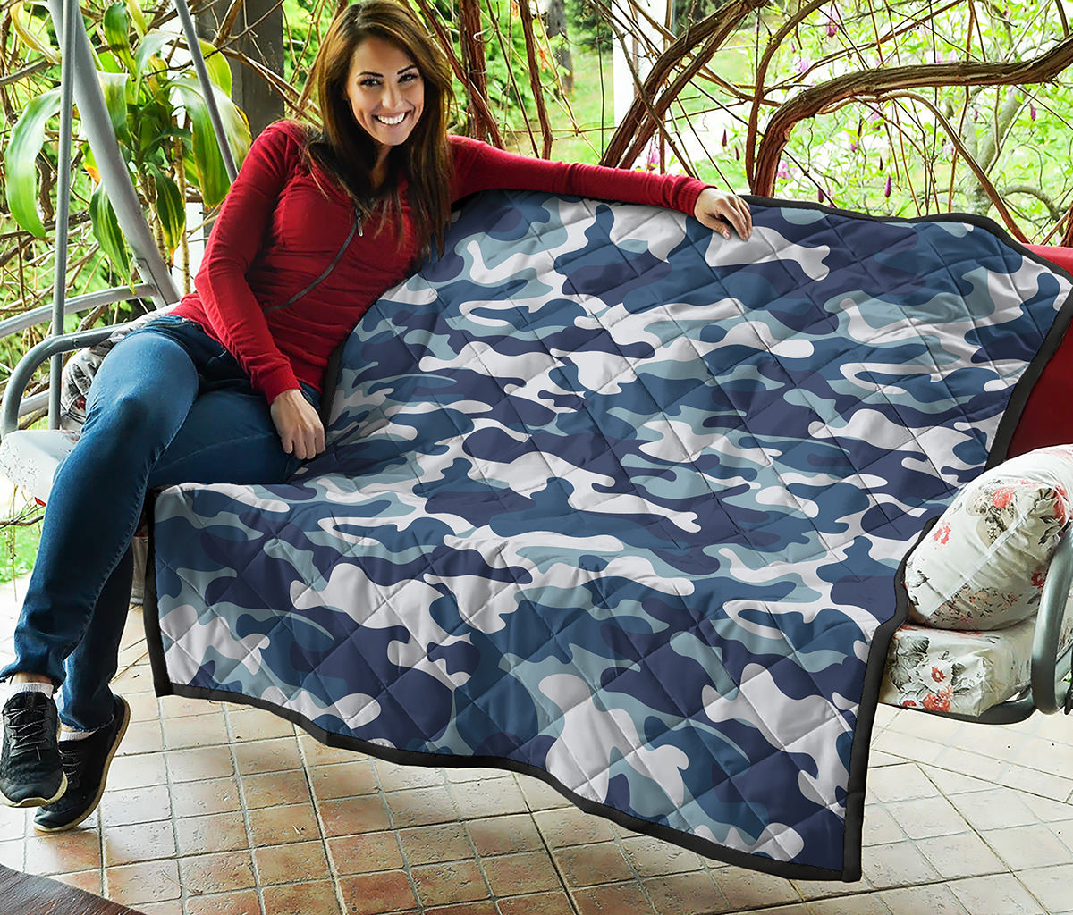 Blue And White Camouflage Print Quilt