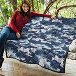 Blue And White Camouflage Print Quilt
