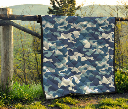 Blue And White Camouflage Print Quilt