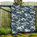 Blue And White Camouflage Print Quilt