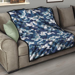 Blue And White Camouflage Print Quilt
