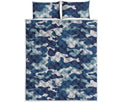 Blue And White Camouflage Print Quilt Bed Set