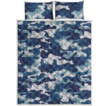 Blue And White Camouflage Print Quilt Bed Set