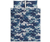 Blue And White Camouflage Print Quilt Bed Set