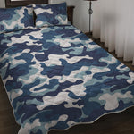 Blue And White Camouflage Print Quilt Bed Set