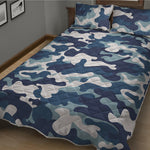 Blue And White Camouflage Print Quilt Bed Set