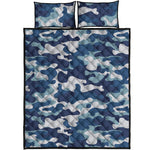 Blue And White Camouflage Print Quilt Bed Set